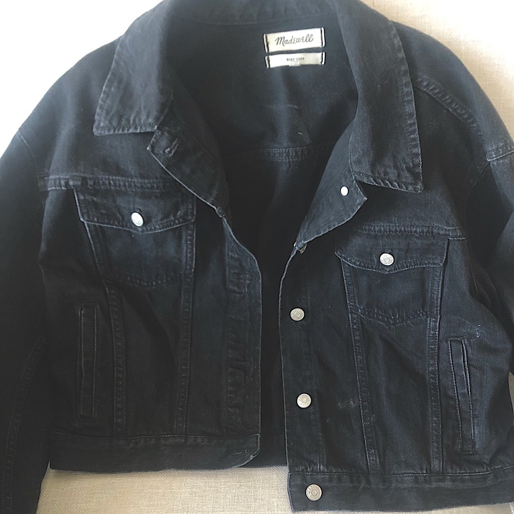 Madewell boxy crop black jean jacket